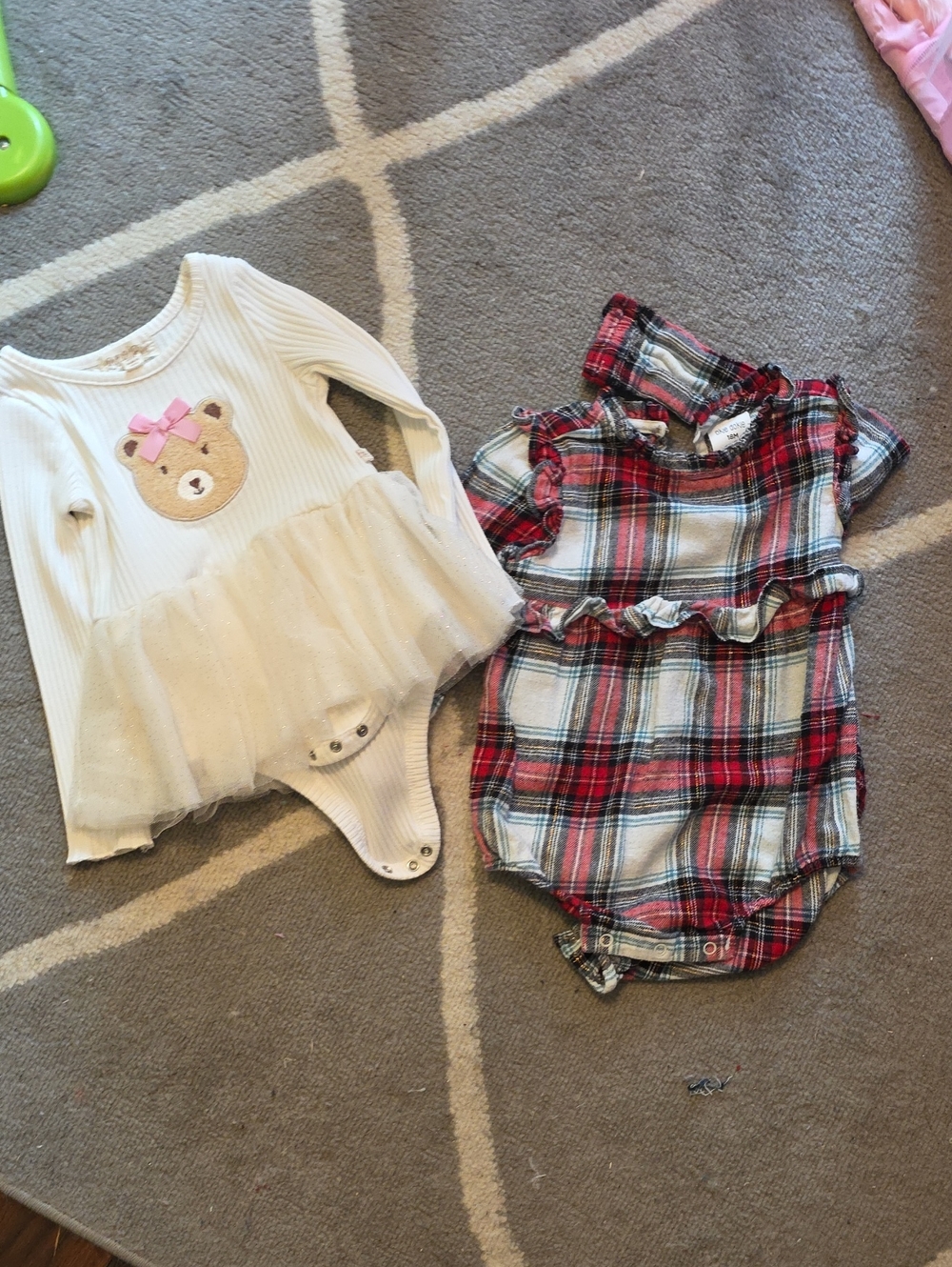 Baby Girls Cream Tutu Bodysuit & Red Plaid Ruffle Romper Set